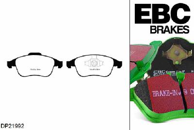 DP21992, Renault Laguna 3, 2.0 140 PK 2007-2015, EBC Greenstuff remblokken set vooras, Voor modellen met ATE remklauwen aan de vooras, Voor modellen met een remschijf diameter 296mm