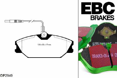 DP2949, Renault Megane MK1 Convertible, 2.0 16v 147 PK 1996-1999, EBC Greenstuff remblokken set vooras, Voor modellen met Girling/TRW remklauwen aan de vooras, Voor modellen met een remschijf diameter 262mm