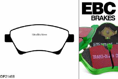 DP21468, Renault Megane MK2 CC, 1.9 TD 2003-2005, EBC Greenstuff remblokken set vooras, Voor modellen met Bosch remklauwen aan de vooras, Voor modellen met een remschijf diameter 280mm