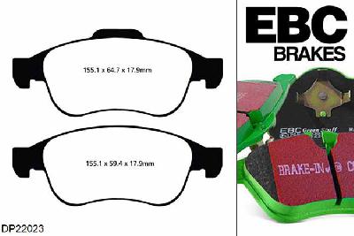 DP22023, Renault Megane MK3 Coupe, 1.9 TD 130 PK 2009-2016, EBC Greenstuff remblokken set vooras, Voor modellen met ATE remklauwen aan de vooras, Voor modellen met een remschijf diameter 280mm