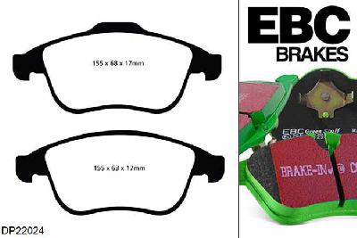DP22024, Renault Scenic XMOD, 1.6 TD 130 PK 2013-, EBC Greenstuff remblokken set vooras, Voor modellen met ATE remklauwen aan de vooras, Voor modellen met een remschijf diameter 296mm