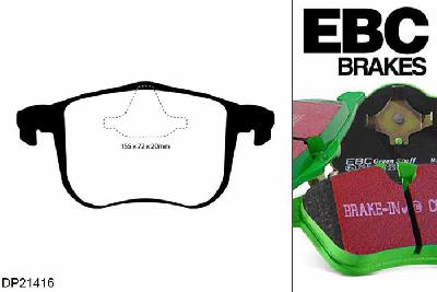 DP21416, Saab 9-mrt, 2.8 Turbo Aero 2004-2010, EBC Greenstuff remblokken set vooras, Voor modellen met ATE remklauwen aan de vooras, Voor modellen met een remschijf diameter 314mm