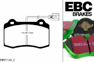 DP21140/2, Seat Leon (1M), 1.8 Turbo Cupra R 210 PK 2002-2006, EBC Greenstuff remblokken set vooras, Voor modellen met Brembo remklauwen aan de vooras, Voor modellen met een remschijf diameter 323mm