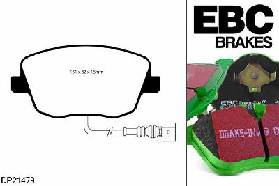 DP21479, Skoda Fabia (6Y), 2.0 116 PK 2001-2007, EBC Greenstuff remblokken set vooras, Voor modellen met TRW remklauwen aan de vooras, Voor modellen met een remschijf diameter 288mm