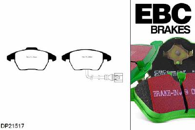 DP21517, Skoda Rapid, 1.2 Turbo 85 PK 2012-, EBC Greenstuff remblokken set vooras, Voor modellen met ATE remklauwen aan de vooras, Voor modellen met een remschijf diameter 288mm