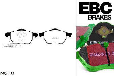 DP21483, Skoda Superb (3U), 1.9 TDI 130 PK 2002-2008, EBC Greenstuff remblokken set vooras, Voor modellen met ATE remklauwen aan de vooras, Voor modellen met een remschijf diameter 288mm