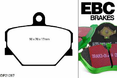 DP21287, Smart Fortwo, 0.8 TD 2007-2014, EBC Greenstuff remblokken set vooras, Voor modellen met een remschijf diameter 280mm