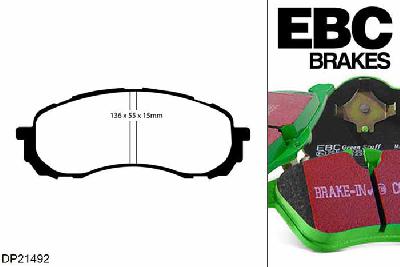 DP21492, Subaru Impreza, 1.5 2006-2008, EBC Greenstuff remblokken set vooras, Voor modellen met een remschijf diameter 277mm