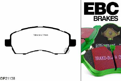 DP21138, Subaru Impreza, 2.0 1996-2001, EBC Greenstuff remblokken set vooras, Voor modellen met een remschijf diameter 260mm