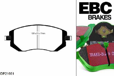 DP21661, Subaru Legacy, 2.5 167 PK 2009-2014, EBC Greenstuff remblokken set vooras, Voor modellen met Tokico remklauwen aan de vooras, Voor modellen met een remschijf diameter 294mm