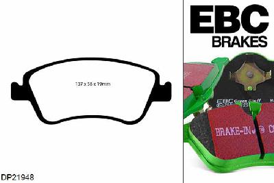 DP21948, Toyota Auris, 1.8 hybrid (ZWE150) 2010-2013, EBC Greenstuff remblokken set vooras, Voor modellen met Bosch remklauwen aan de vooras, Voor modellen met een remschijf diameter 273mm
