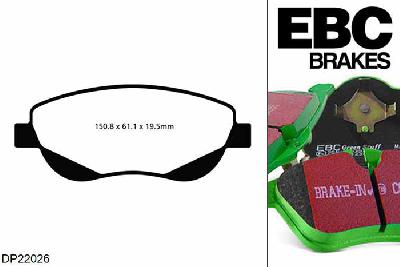 DP22026, Toyota Avensis, 2.2 TD 2009-, EBC Greenstuff remblokken set vooras, Voor modellen met een remschijf diameter 320mm