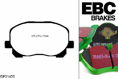 DP21455, Toyota Avensis Verso, 2.0 2001-2006, EBC Greenstuff remblokken set vooras, Voor modellen met Akebono remklauwen aan de vooras, Voor modellen met een remschijf diameter 274mm