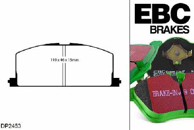 DP2453, Toyota Starlet, 1.3 (EP91) (ABS) 1996-2000, EBC Greenstuff remblokken set vooras, Voor modellen met Akebono remklauwen aan de vooras, Voor modellen met een remschijf diameter 238mm