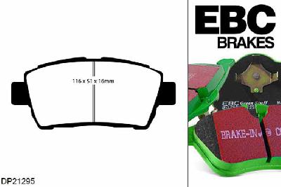 DP21295, Toyota Yaris, 1.3 (ABS) (SCP12) 2002-2006, EBC Greenstuff remblokken set vooras, Voor modellen met een remschijf diameter 255mm