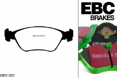 DP21362, Volvo V70 Mk1, 2.3 Turbo T5 1997-2000, EBC Greenstuff remblokken set vooras, Voor modellen met ATE remklauwen aan de vooras, Voor modellen met een remschijf diameter 302mm