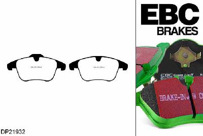 DP21932, Volvo V70 Mk3, 1.6 TD 115 PK 2007-2013, EBC Greenstuff remblokken set vooras, Voor modellen met ATE remklauwen aan de vooras, Voor modellen met een remschijf diameter 300mm