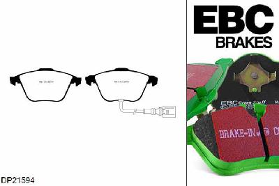DP21594, VW Eos, 3.6 260 PK 2009-2011, EBC Greenstuff remblokken set vooras, Voor modellen met ATE remklauwen aan de vooras, Voor modellen met een remschijf diameter 345mm