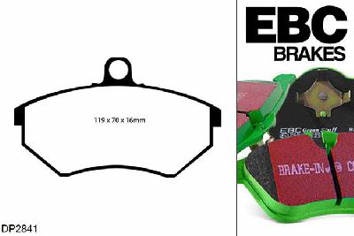 DP2841, VW Golf Cabriolet Mk3, 2.0 1993-1997, EBC Greenstuff remblokken set vooras, Voor modellen met Girling/TRW remklauwen aan de vooras, Voor modellen met een remschijf diameter 256mm