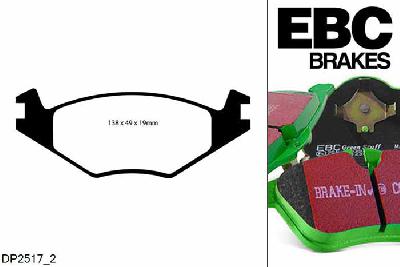 DP2517/2, VW Golf Mk1, 1.5 1981-1983, EBC Greenstuff remblokken set vooras, Voor modellen met VW remklauwen aan de vooras, Voor modellen met een remschijf diameter 239mm
