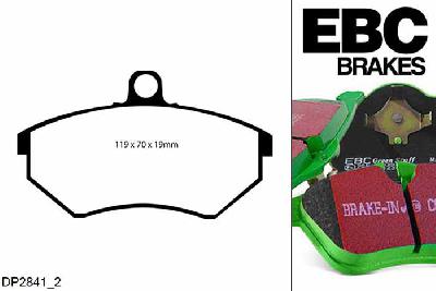 DP2841/2, VW Golf Mk3, 1.9 TDI 90 PK 1993-1995, EBC Greenstuff remblokken set vooras, Voor modellen met Girling/TRW remklauwen aan de vooras, Voor modellen met een remschijf diameter 256mm
