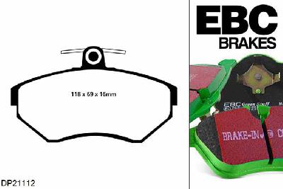 DP21112, VW Golf Mk3, 1.9 TDI 110 PK 1996-1997, EBC Greenstuff remblokken set vooras, Voor modellen met Girling/TRW remklauwen aan de vooras, Voor modellen met een remschijf diameter 280mm