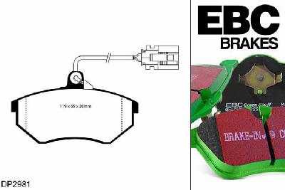 DP2981, VW Golf Mk3, 2.0 GTi 8v 115 PK 1992-1996, EBC Greenstuff remblokken set vooras, Voor modellen met Girling/TRW remklauwen aan de vooras, Voor modellen met een remschijf diameter 280mm