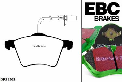 DP21368, VW Sharan, 1.8 Turbo 2000-2002, EBC Greenstuff remblokken set vooras, Voor modellen met ATE remklauwen aan de vooras, Voor modellen met een remschijf diameter 300mm
