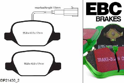 DP21430/2, Alfa Romeo Mi.To, 0.9 Turbo 105 PK 2014-2017, EBC Greenstuff remblokken set achteras, Voor modellen met TRW remklauwen aan de achteras, Voor modellen met remschijf diameter van 251mm aan de achteras
