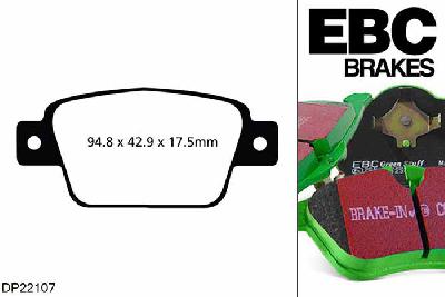 DP22107, Alfa Romeo Mi.To, 1.4 Turbo 120 PK 2010-2017, EBC Greenstuff remblokken set achteras, Voor modellen met Bosch remklauwen aan de achteras, Voor modellen met remschijf diameter van 251mm aan de achteras