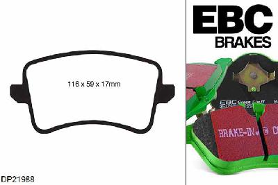 DP21988, Audi A4 (B8), 2.7 TDI 2008-2011, EBC Greenstuff remblokken set achteras, Voor modellen met TRW remklauwen aan de achteras, Voor modellen met remschijf diameter van 300mm aan de achteras