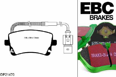 DP21470, Audi A6 quattro Avant (C6/4F), 2.7 TDI 180 PK 2004-2011, EBC Greenstuff remblokken set achteras, Voor modellen met TRW remklauwen aan de achteras, Voor modellen met remschijf diameter van 330mm aan de achteras