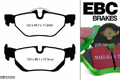 DP22069, BMW 1 Series (E81), 130 i (3.0) 2010-2011, EBC Greenstuff remblokken set achteras, Voor modellen met ATE remklauwen aan de achteras, Voor modellen met remschijf diameter van 300mm aan de achteras