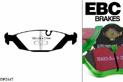 DP2447, BMW 5 Series (E28), 518 (1.8) 1981-1987, EBC Greenstuff remblokken set achteras, Voor modellen met ATE remklauwen aan de achteras, Voor modellen met remschijf diameter van 284mm aan de achteras