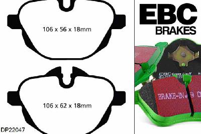 DP22047, BMW 5 Series (F11), 523 i (3.0) 2010-2012, EBC Greenstuff remblokken set achteras, Voor modellen met TRW remklauwen aan de achteras, Voor modellen met remschijf diameter van 330mm aan de achteras