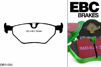 DP21091, BMW 5 Series X (4WD) (E34), 525 i (2.5) 1991-1996, EBC Greenstuff remblokken set achteras, Voor modellen met ATE remklauwen aan de achteras, Voor modellen met remschijf diameter van 300mm aan de achteras