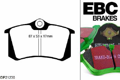 DP21230, Citroen C3 Picasso, 1.6 TD 90 PK 2009-2017, EBC Greenstuff remblokken set achteras, Voor modellen met Girling/TRW remklauwen aan de achteras, Voor modellen met remschijf diameter van 249mm aan de achteras