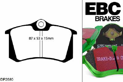 DP2680, Citroen C4, 1.6 TD 90 PK 2010-, EBC Greenstuff remblokken set achteras, Voor modellen met Girling/TRW remklauwen aan de achteras, Voor modellen met remschijf diameter van 249mm aan de achteras