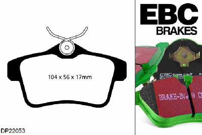 DP22053, Citroen DS4, 1.6 Turbo 200 PK 2011-2015, EBC Greenstuff remblokken set achteras, Voor modellen met remschijf diameter van 290mm aan de achteras