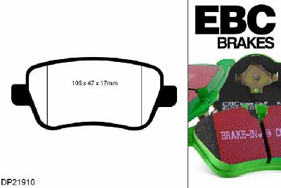 DP21910, Fiat Croma Mk2, 2.2 147 PK 2005-2011, EBC Greenstuff remblokken set achteras, Voor modellen met remschijf diameter van 278mm aan de achteras