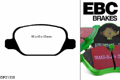 DP21338, Fiat Doblo, 1.6 TD 2010-, EBC Greenstuff remblokken set achteras, Voor modellen met TRW remklauwen aan de achteras