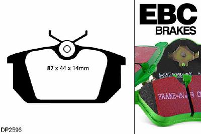DP2596, Fiat Punto, 1.4 Turbo 1994-1997, EBC Greenstuff remblokken set achteras, Voor modellen met Girling/TRW remklauwen aan de achteras, Voor modellen met remschijf diameter van 240mm aan de achteras