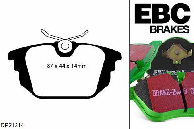 DP21214, Fiat Punto, 1.4 Turbo 1997-1999, EBC Greenstuff remblokken set achteras, Voor modellen met Girling/TRW remklauwen aan de achteras, Voor modellen met remschijf diameter van 240mm aan de achteras