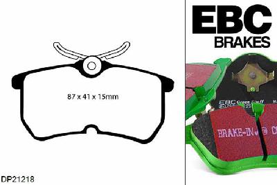 DP21218, Ford Puma, 1.7 Racing 1999-2000, EBC Greenstuff remblokken set achteras, Voor modellen met Girling/TRW remklauwen aan de achteras, Voor modellen met remschijf diameter van 253mm aan de achteras