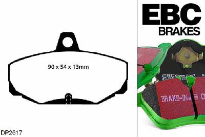 DP2617, Ford Sierra, 2.0 (ABS) 1987-1993, EBC Greenstuff remblokken set achteras, Voor modellen met Girling/TRW remklauwen aan de achteras, Voor modellen met remschijf diameter van 253mm aan de achteras