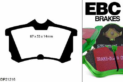DP21216, Honda Accord, 2.0 (CG) (CH) 1998-2003, EBC Greenstuff remblokken set achteras, Voor modellen met Girling/TRW remklauwen aan de achteras, Voor modellen met remschijf diameter van 260mm aan de achteras