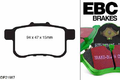 DP21987, Honda Accord, 2.0 Tourer (CW1) 2008-2015, EBC Greenstuff remblokken set achteras, Voor modellen met remschijf diameter van 282mm aan de achteras