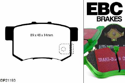 DP21193, Honda Civic Aerodeck, 1.5 (MB9) 1998-2000, EBC Greenstuff remblokken set achteras, Voor modellen met Akebono remklauwen aan de achteras, Voor modellen met remschijf diameter van 260mm aan de achteras