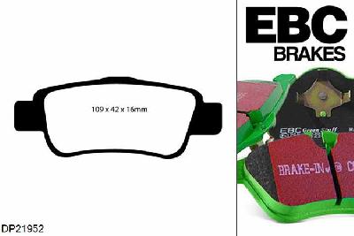 DP21952, Honda CR-V, 1.6 TD 2013-, EBC Greenstuff remblokken set achteras, Voor modellen met remschijf diameter van 302mm aan de achteras
