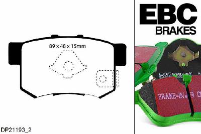 DP21193/2, Honda FR-V, 1.8 2007-2009, EBC Greenstuff remblokken set achteras, Voor modellen met remschijf diameter van 282mm aan de achteras